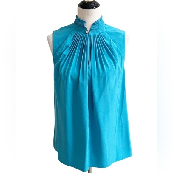 Tibi Tibi "Arielle" Silk Sleeveless Blouse Bowery Blue Size 8 - Picture 5 of 8